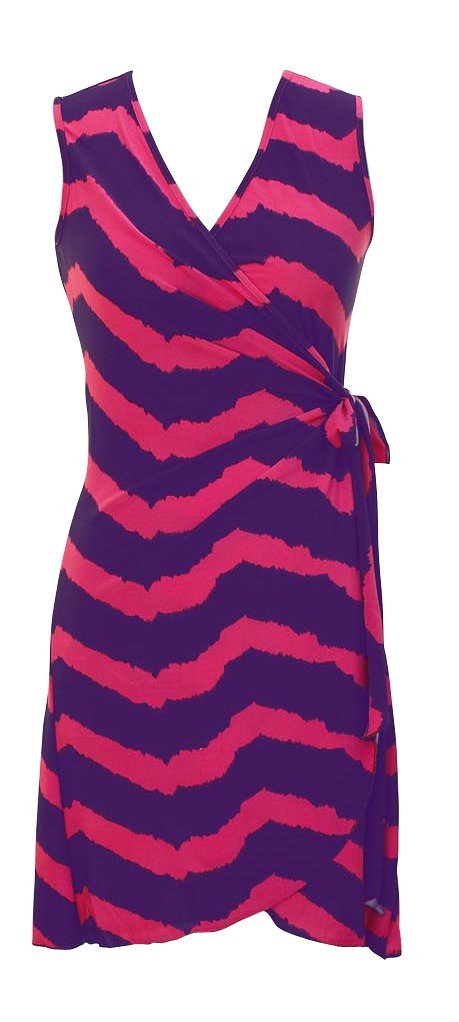 Wholesale Bulk Lot: Zig Zag Chevron Tie Side Wrap Dress, Small, Navy/Fuchsia