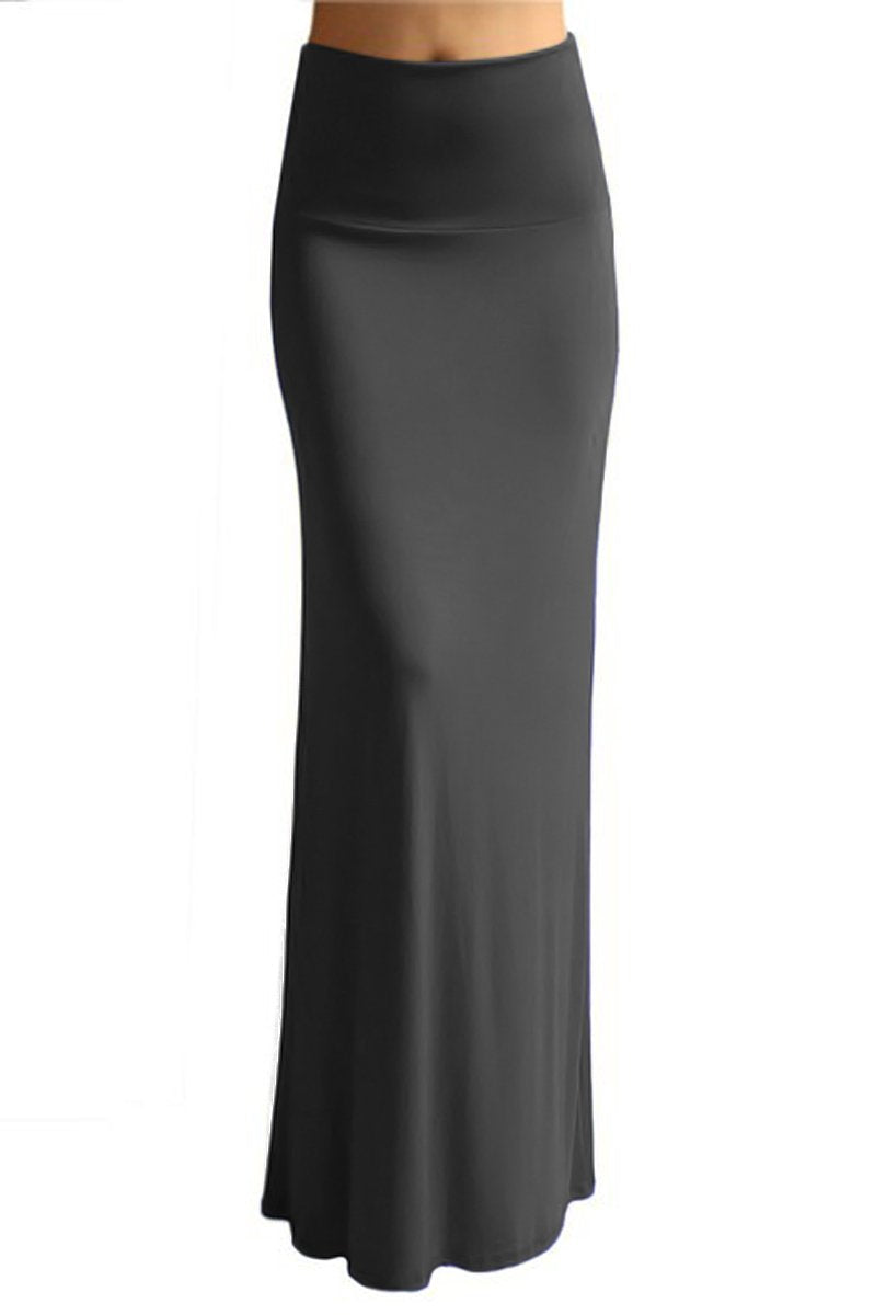 Wholesale Bulk Lot: Fold Over Waist Banded Maxi Skirt Grey Medium