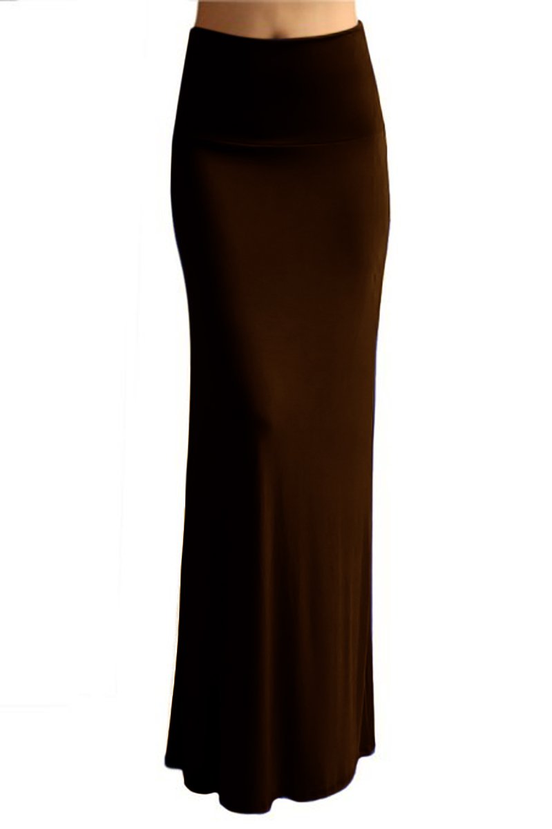 Wholesale Bulk Lot Fold Over Waist Banded Maxi Skirt Chocolate Brown Reseller