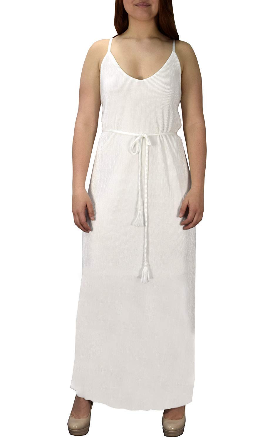 Wholesale Bulk Lot: Women's Vintage Boho V-Neck Maxi Dress, White, Medium