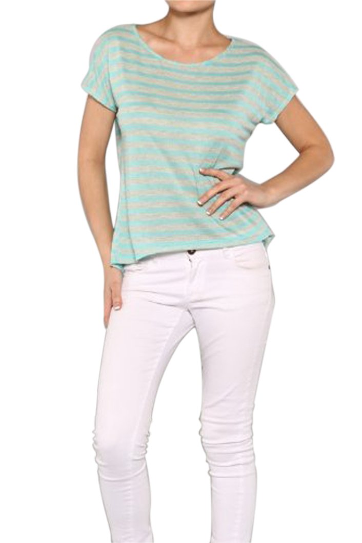 Wholesale Bulk Lot: Blue Chiffon Stripe Knit Casual Top - Size Small