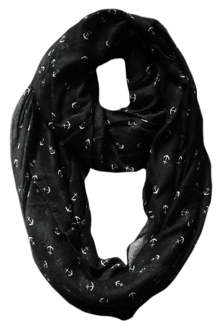Wholesale Bulk Lot: Trendy Black Anchor Print Infinity Loop Scarf for Reseller Inventory