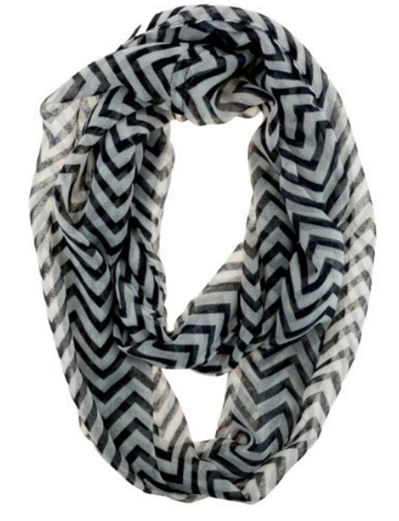 Wholesale Bulk Lot: Sheer Black & White Chevron Infinity Loop Scarf for Resellers