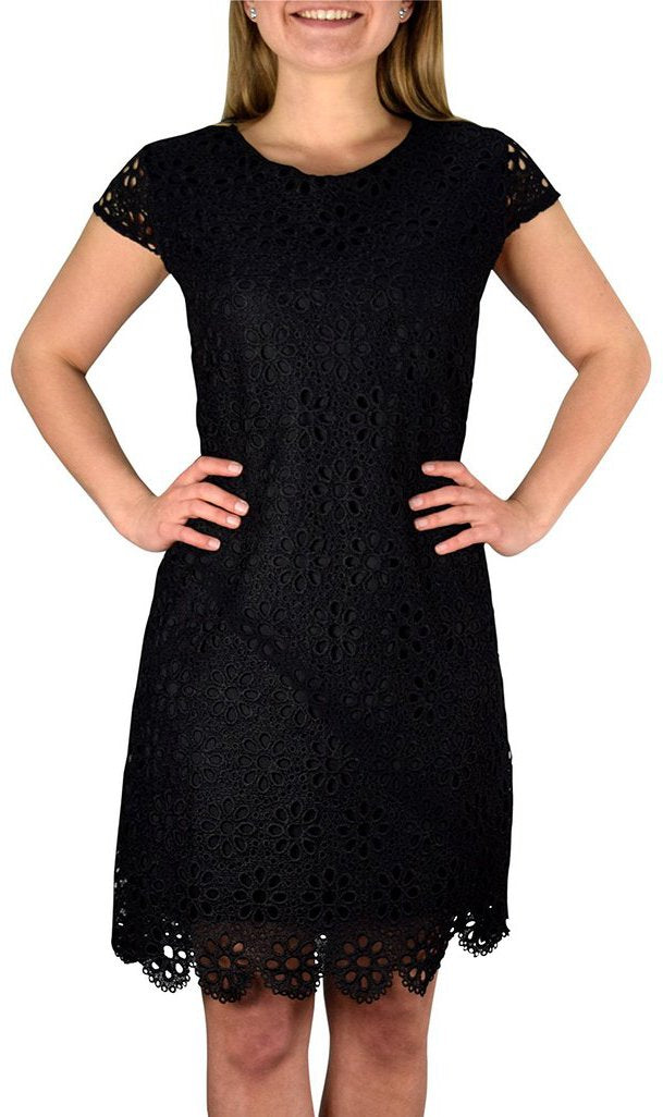 Wholesale Bulk Lot: Floral Eyelet Fit and Flare Sleeveless Summer Mini Dress Black M