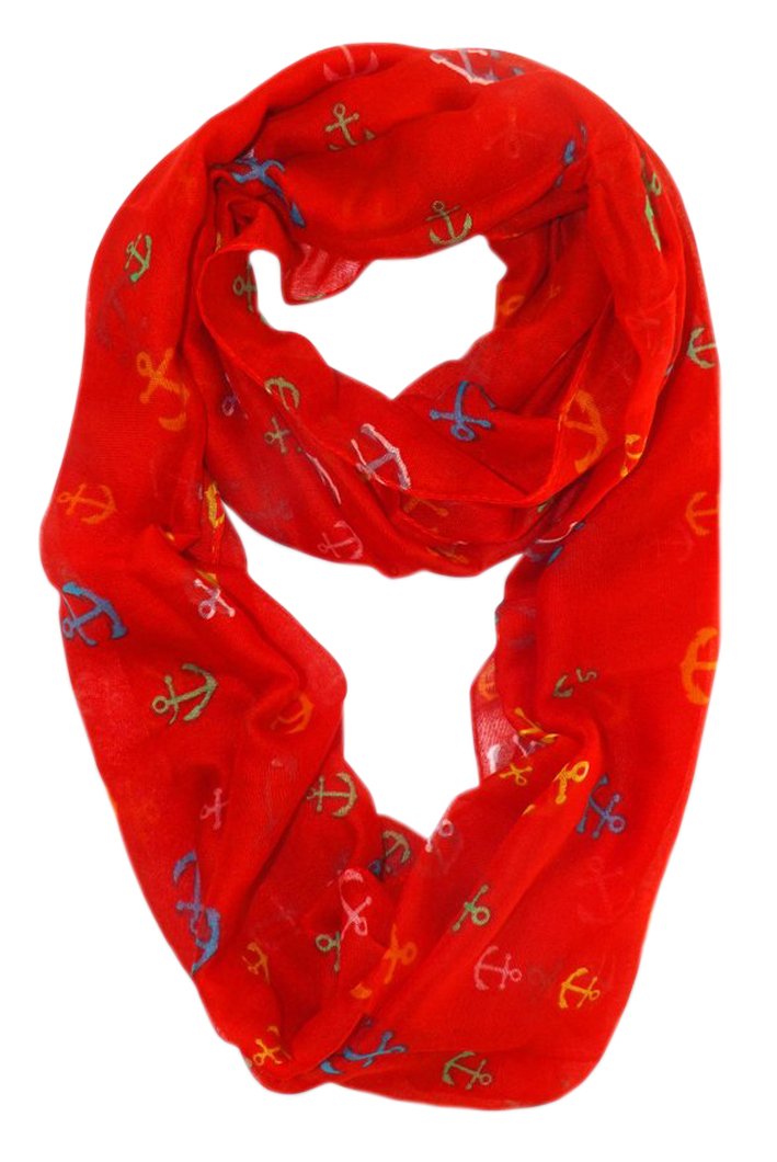 Wholesale Bulk Lot: Red Rainbow Anchor Print All Season Infinity Loop Scarf Reseller Pack