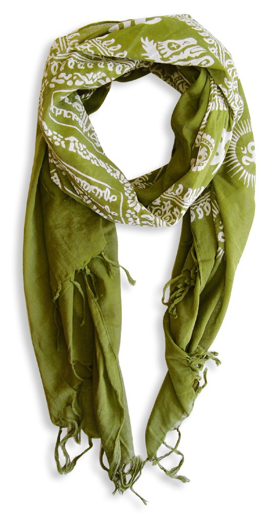Wholesale Bulk Lot: Peace and Love Mantra Om Print Yoga Prayer Scarf Green White Reseller Pack