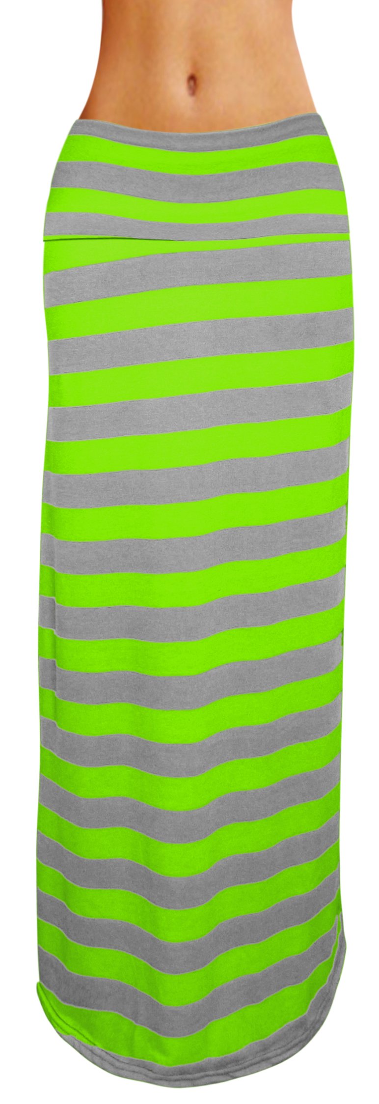 Wholesale Bulk Lot: Striped Lime and Grey Banded Maxi Skirt Medium