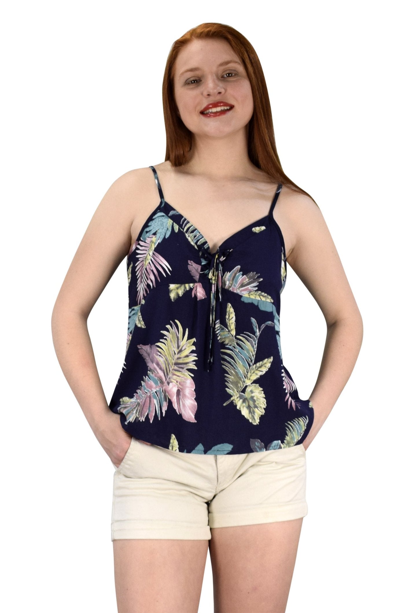 Wholesale Bulk Lot: Floral Leaf Print Spaghetti Strap Tie Neck Blouse Shirt Tops