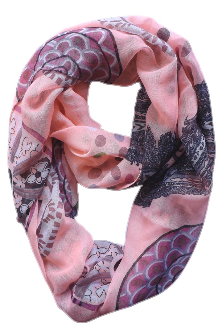 Wholesale Bulk Lot: Pink Paisley Damask Infinity Loop Scarf Lightweight Reseller Pack
