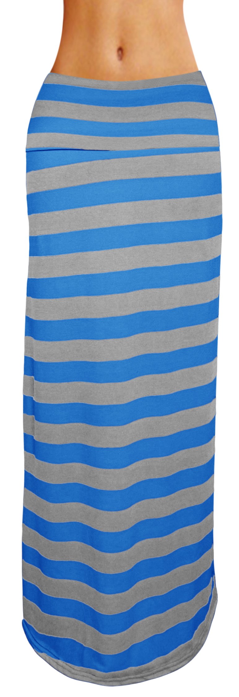 Wholesale Bulk Lot: Striped Turquoise Grey Fold Over Waist Maxi Skirt Small