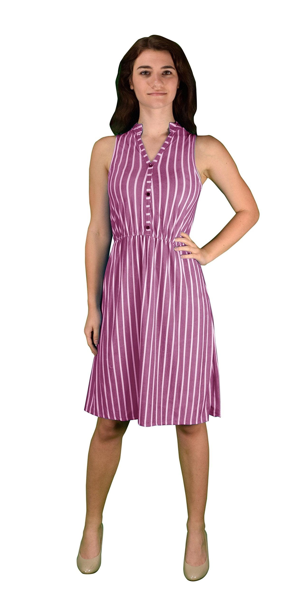 Wholesale Bulk Lot: Vintage Pinstripe Button Up Sleeveless Shift Dress Fuchsia M