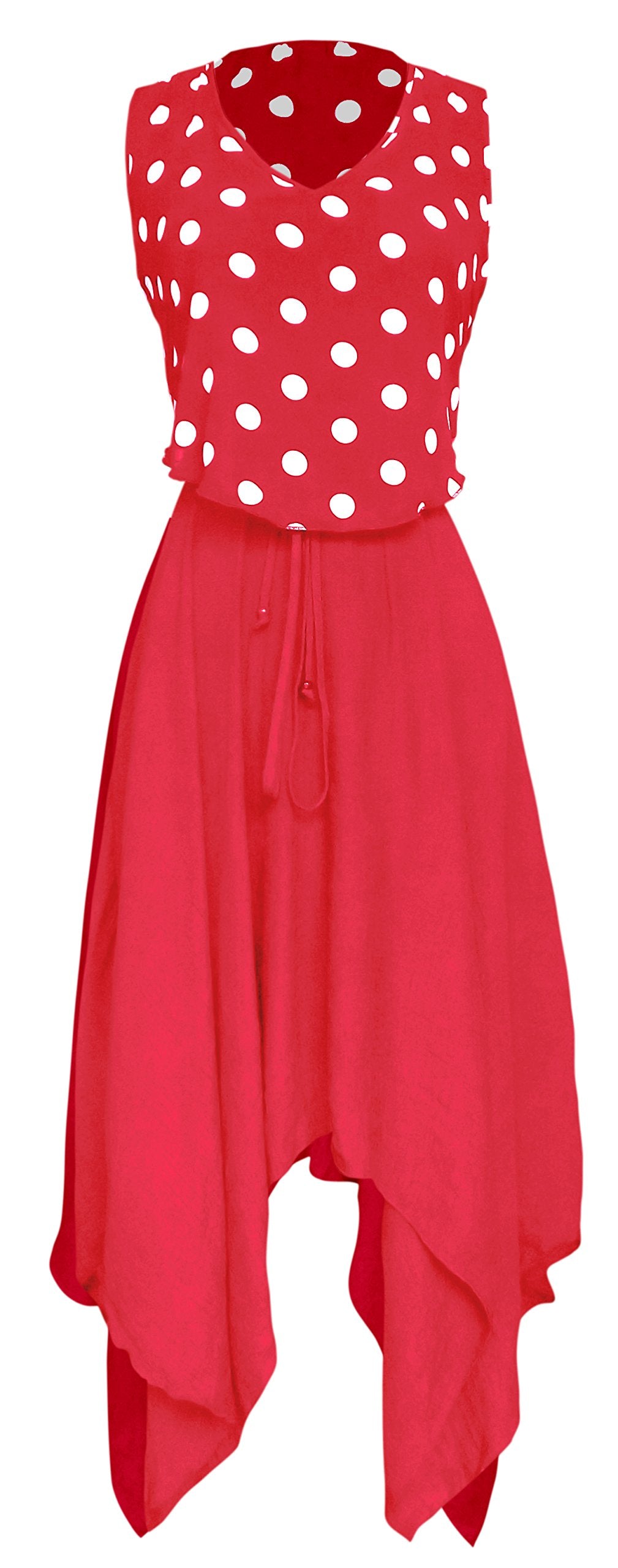 Wholesale Bulk Lot: Red Polka Dot Asymmetrical Handkerchief Summer Dress Large