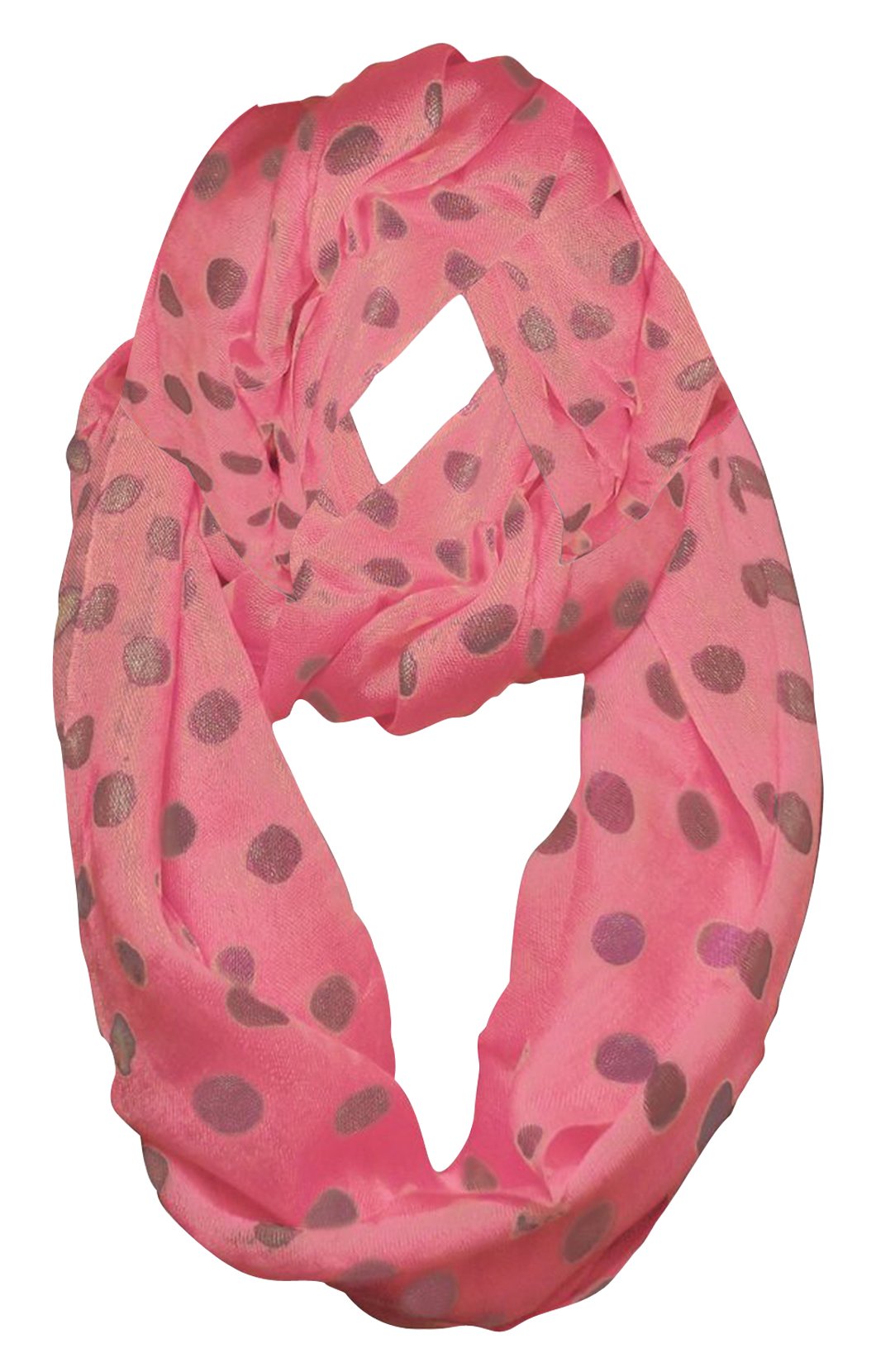 Wholesale Bulk Lot: Sheer Polka Dot Circle Print Infinity Loop Scarf Pink and Grey Reseller Pack