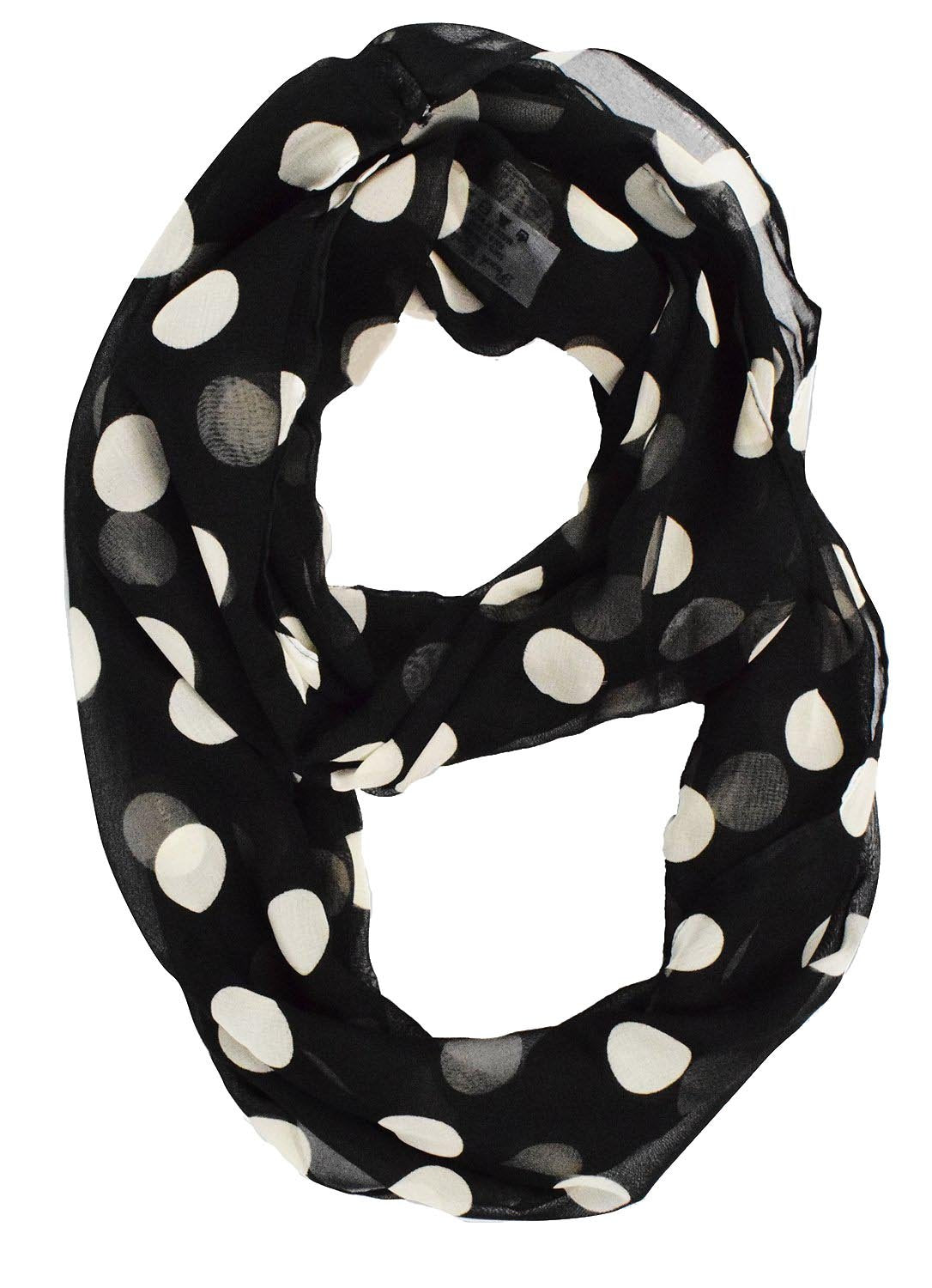 Wholesale Bulk Lot: Sheer Polka Dot Infinity Loop Scarf Black Beige Large Reseller Pack