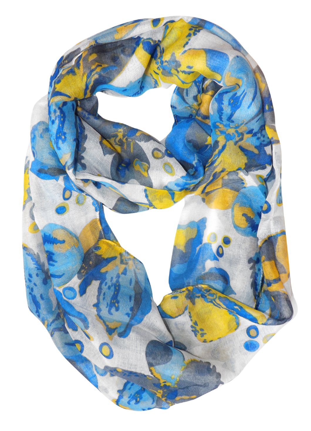 Wholesale Bulk Lot: Red Cherry Blossom Floral Print Infinity Loop Scarf White Reseller Pack