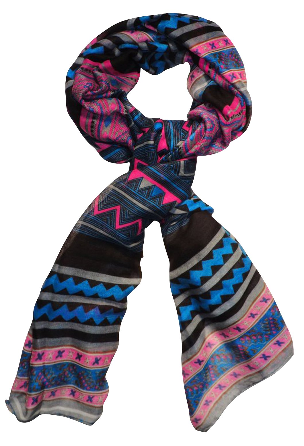 Wholesale Bulk Lot: Vibrant Aztec Tribal Print Lightweight Shawl Scarf Pink Blue Reseller Pack