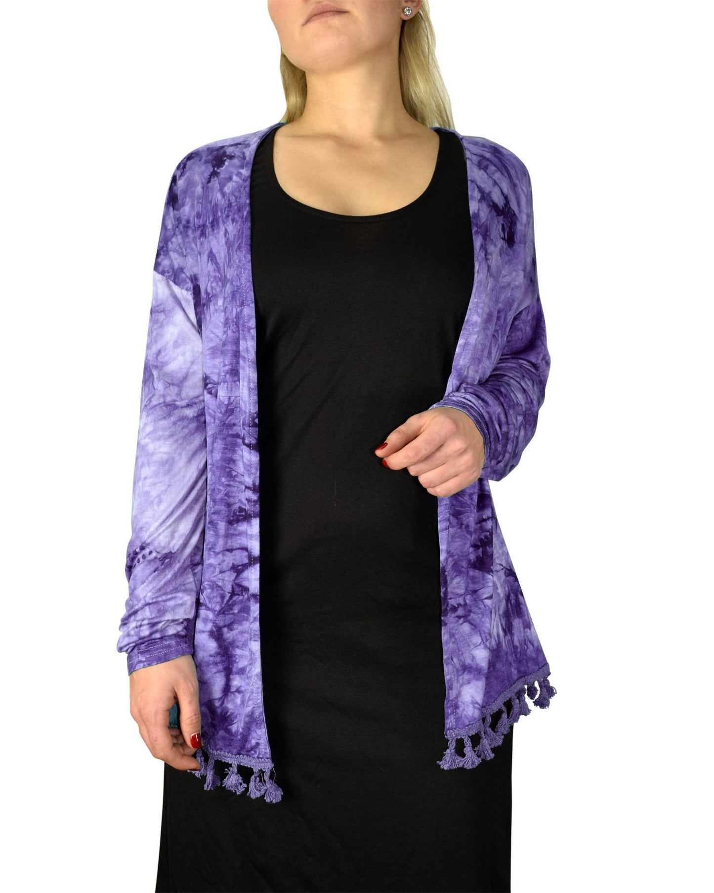 Wholesale Lot: Tie Dye Cascading Asymmetric Cardigan Top Violet Large/XL