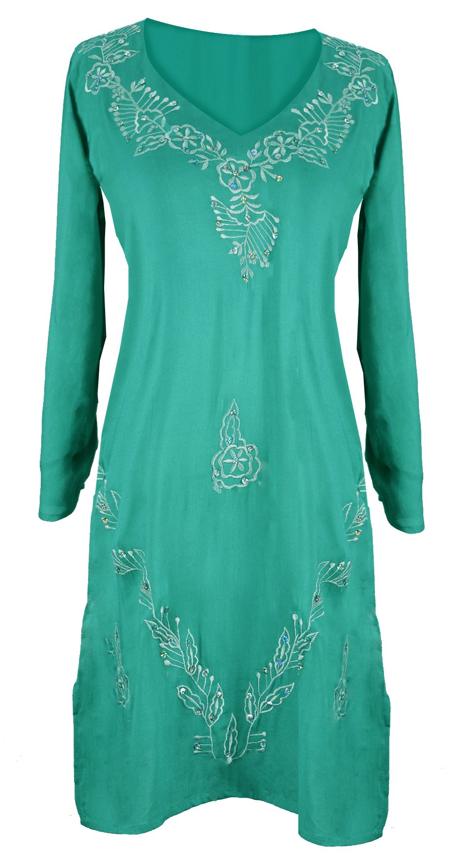 Wholesale Bulk Lot: Sequin Embroidered V-Neck Jade Tunic Dress, Size Large
