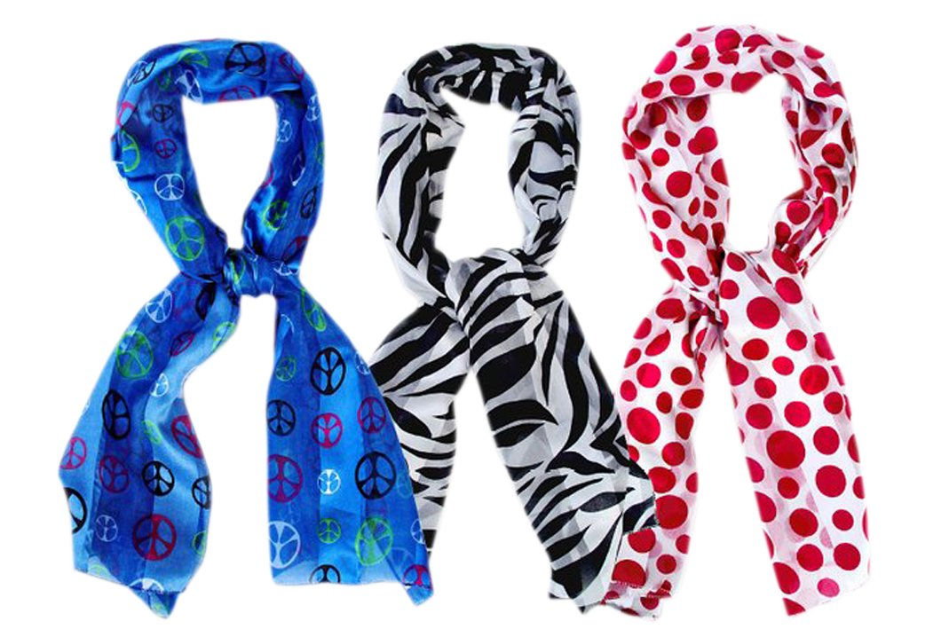 Wholesale Lot: 3 Pack Silk Feel Vintage Neck Scarf Retro Tie Set Blue Black White Reseller Bulk