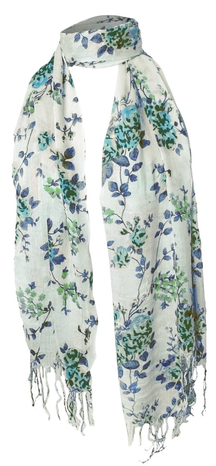 Wholesale Bulk Lot: Vintage Inspired Floral Print Pashmina Scarf in Blue for Resellers