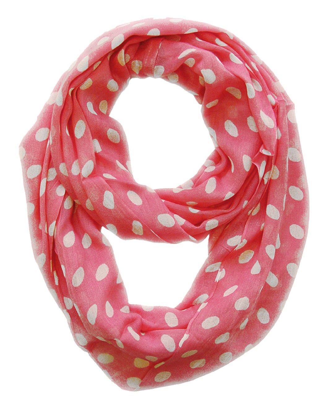 Wholesale Bulk Lot: Sheer Polka Dot Circle Print Infinity Loop Scarf Baby Pink Ivory Reseller Pack
