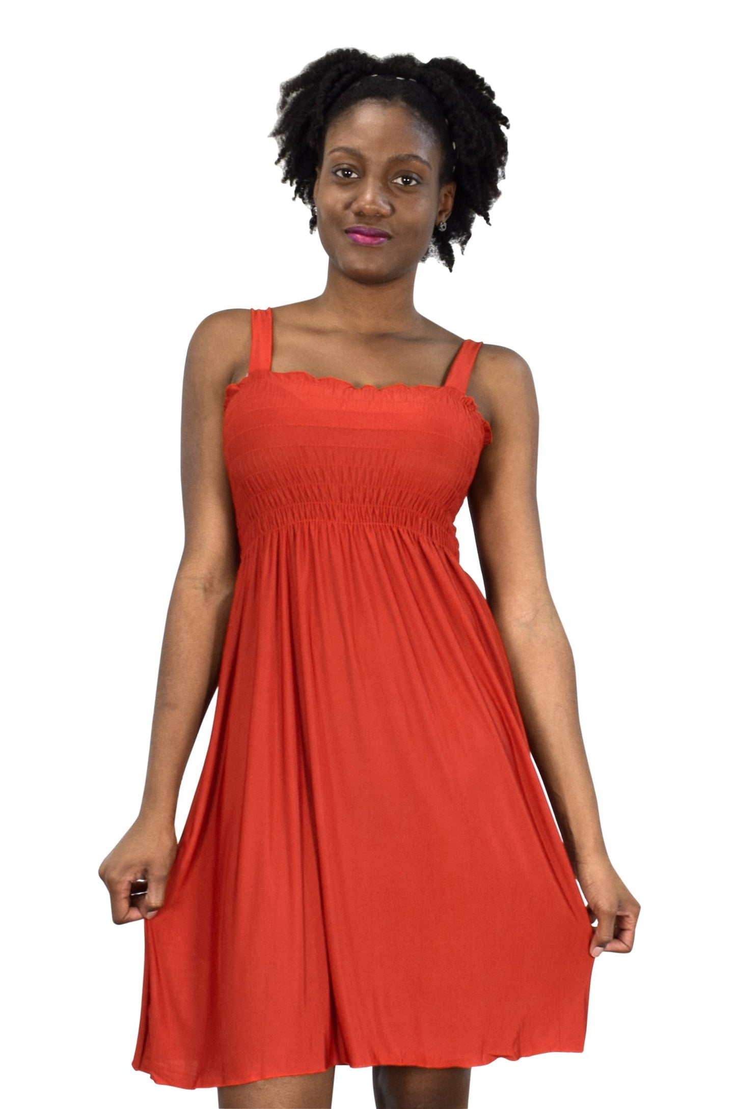 Wholesale Bulk Lot: Women's Exotic Smocked Printed Summer Dress, Orange Medium