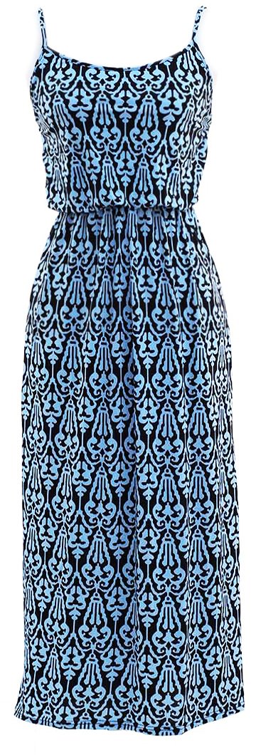 Wholesale Bulk Lot: Damask Sleeveless Blouson Maxi Dress Blue Black Medium