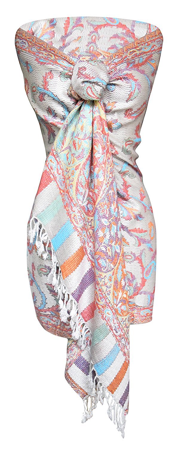 Wholesale Lot Rainbow Pastel Paisley Floral Fringe Pashmina Wrap Scarf for Resellers