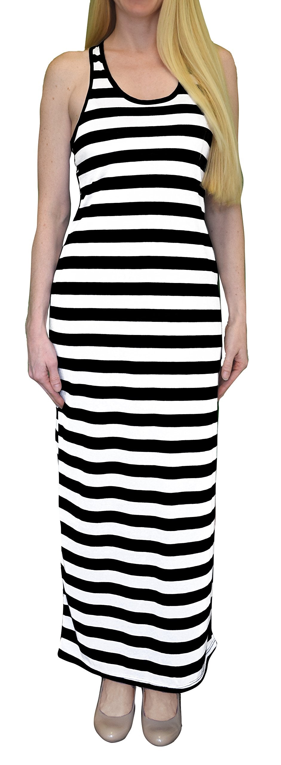 Wholesale Bulk Lot: Striped Racerback Summer Maxi Dress Black White Size L
