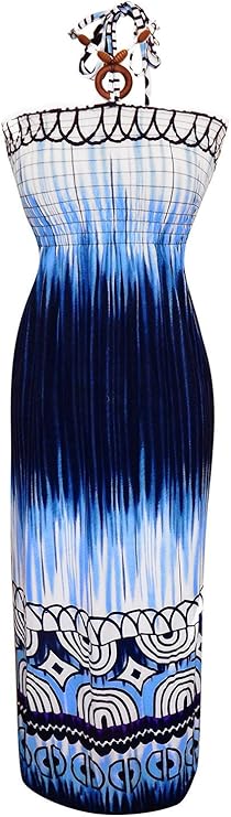 Wholesale Bulk Lot: Exotic Tie Dye Halter Vacation Maxi Dress Blue Size L