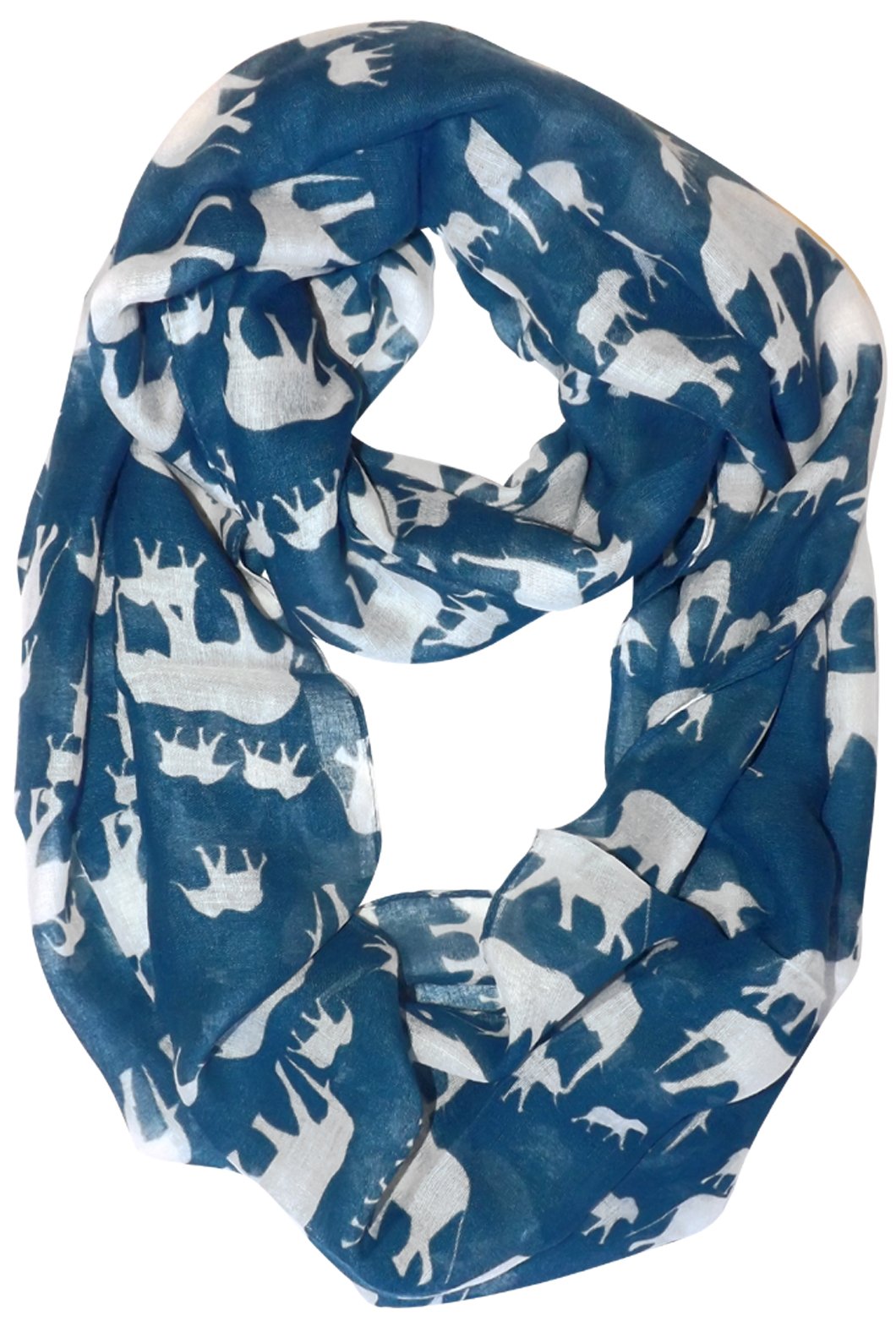 Wholesale Bulk Lot: Artsy Elephant Animal Print Flower Infinity Loop Scarf Blue White for Resellers
