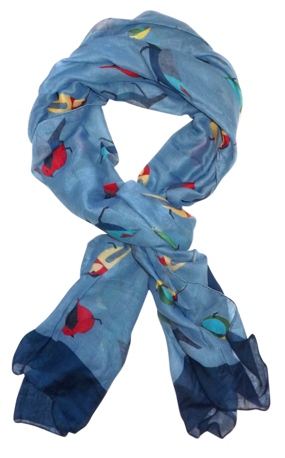 Wholesale Bulk Lot: Lightweight Bird Print Graphic Scarf in Light Blue for Resellers