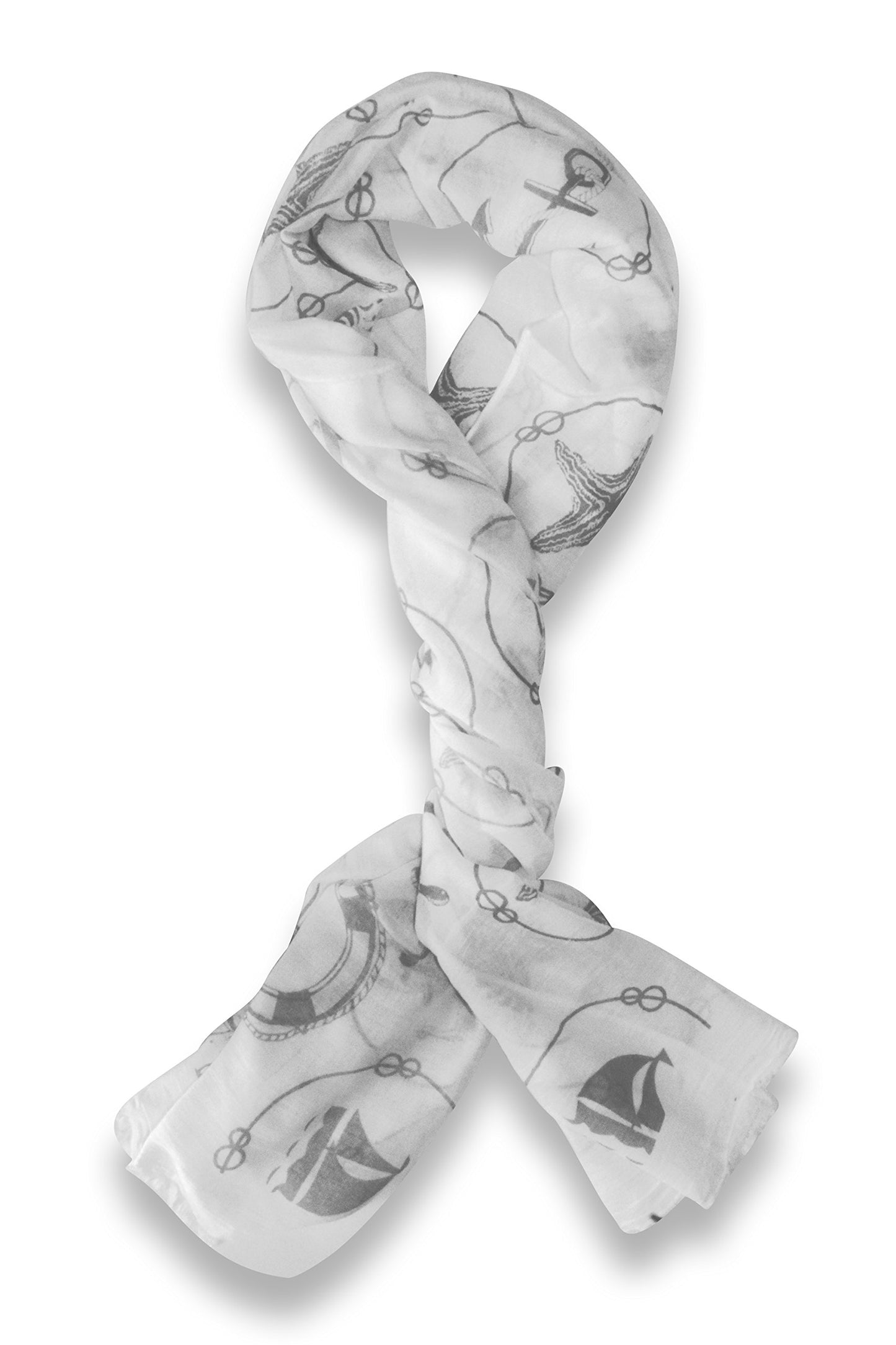 Wholesale Bulk Lot: Nautical Seahorse Shell Grey Fringe Shawl Scarf Reseller Pack