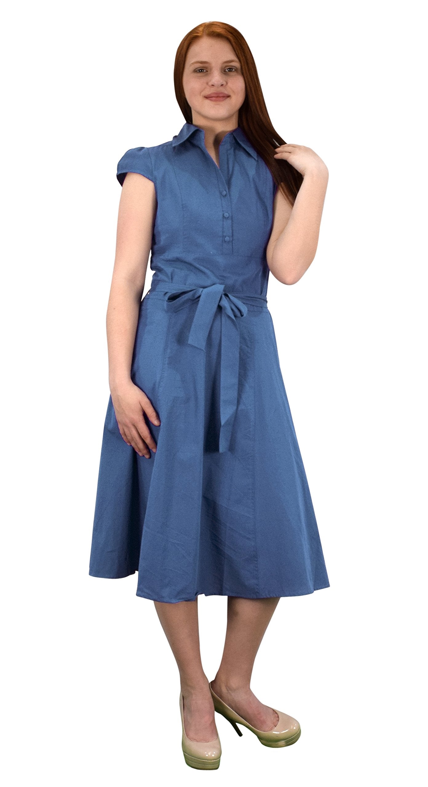 Wholesale Bulk Lot: Cotton Button Up Vintage A-Line Swing Dress, Blue, XL