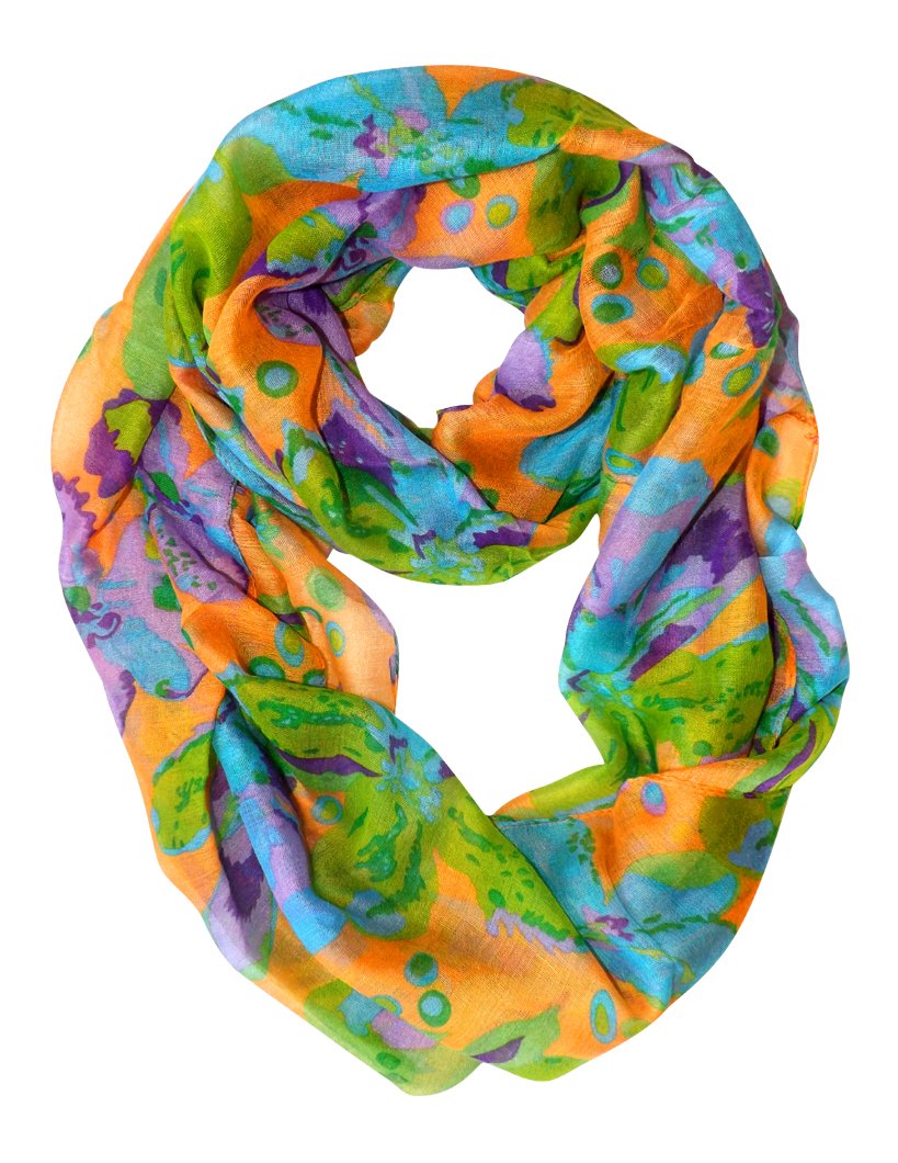 Wholesale Bulk Lot: Abstract Tropical Hibiscus Flower Infinity Loop Scarf Orange Reseller Pack