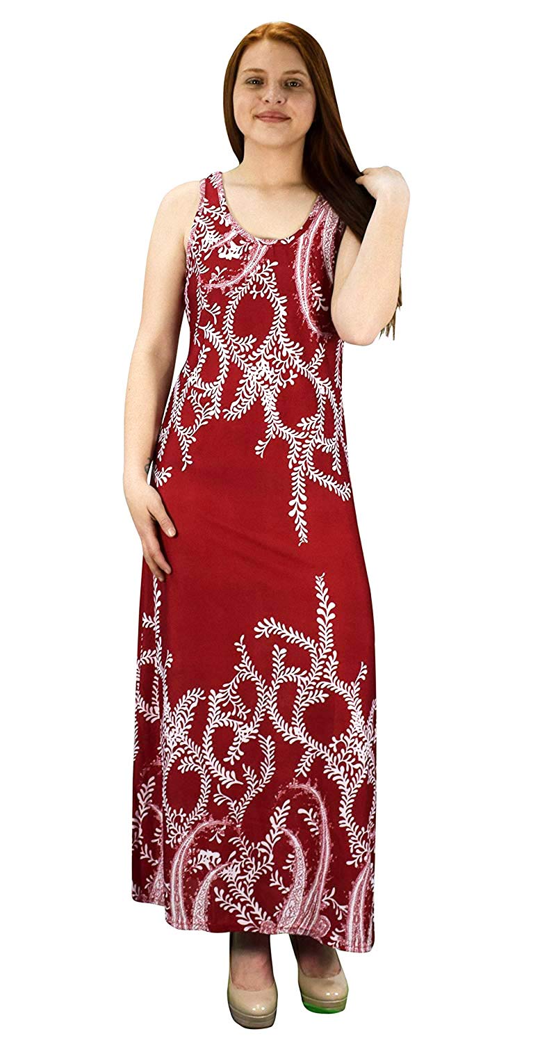 Wholesale Bulk Lot: Paisley Print Sleeveless Scoop Neck Beach Maxi Dress Red Small