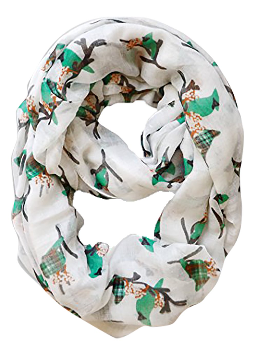 Wholesale Bulk Lot: Vintage Bird Print Infinity Loop Scarf White Green Reseller Pack