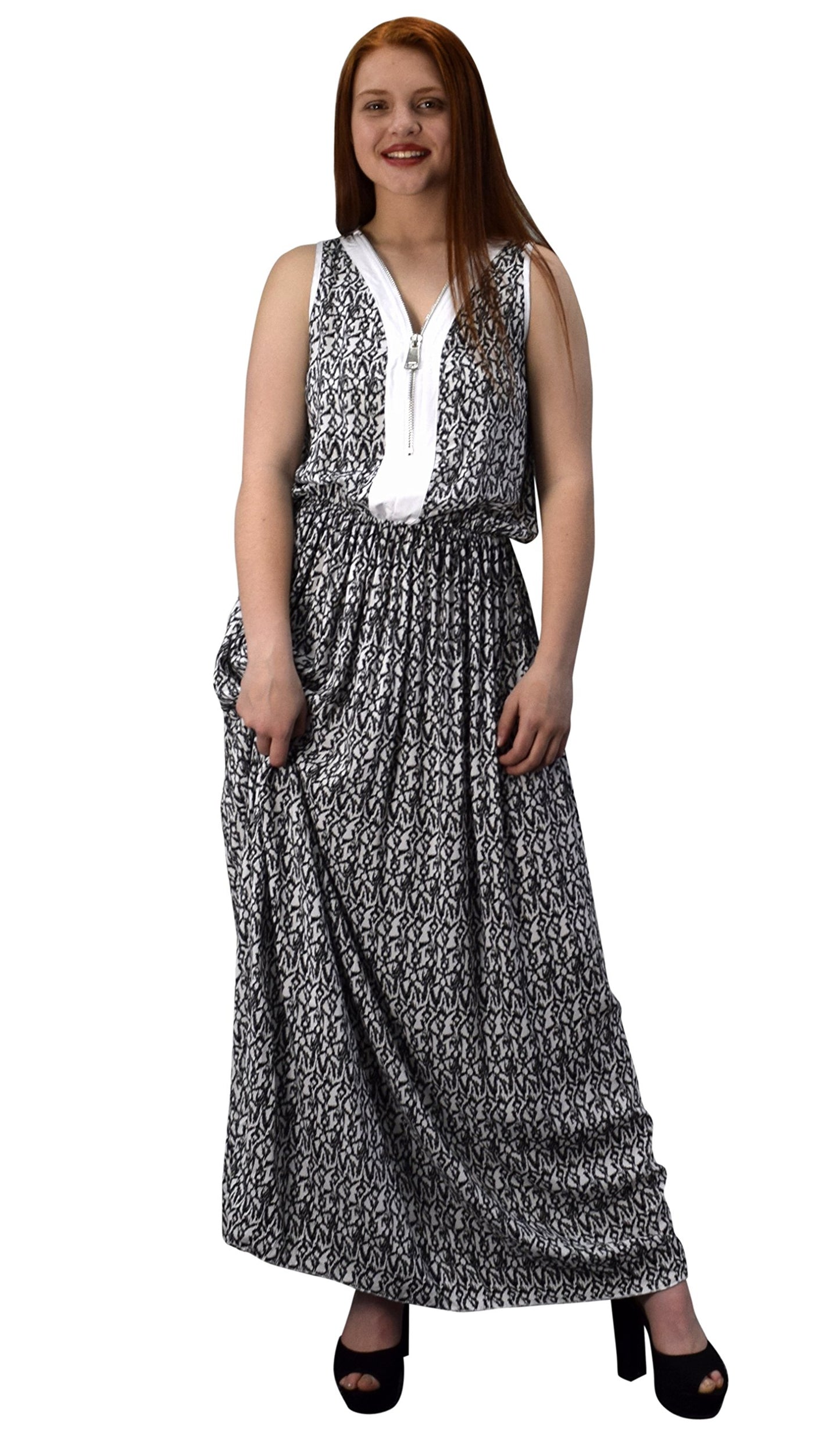 Wholesale Bulk Lot: White Exotic Floral Bohemian Tahiti Sleeveless Maxi Dress Small