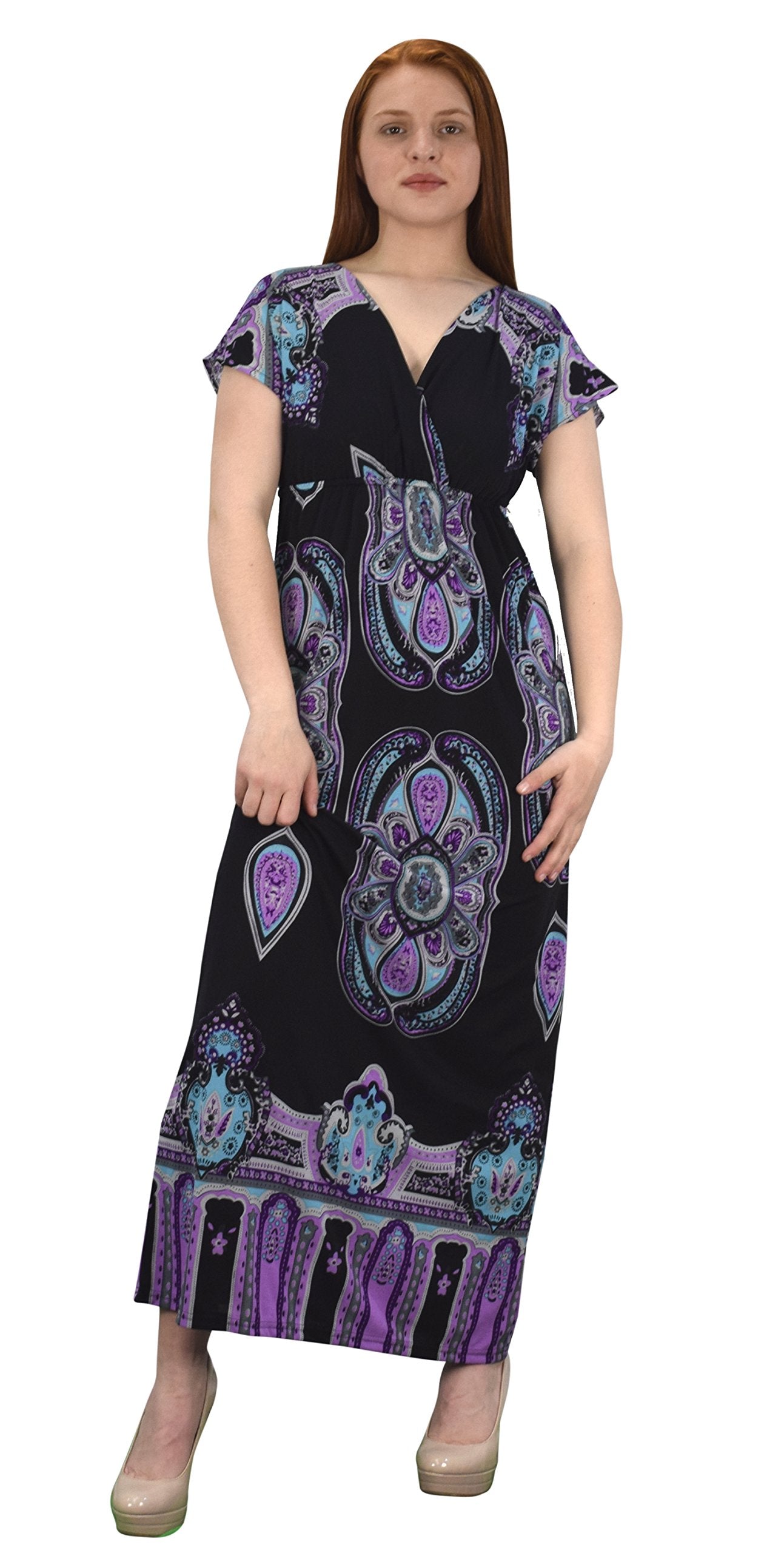 Wholesale Bulk Lot: Paisley V Neck Short Sleeve Maxi Dress Black Size Small