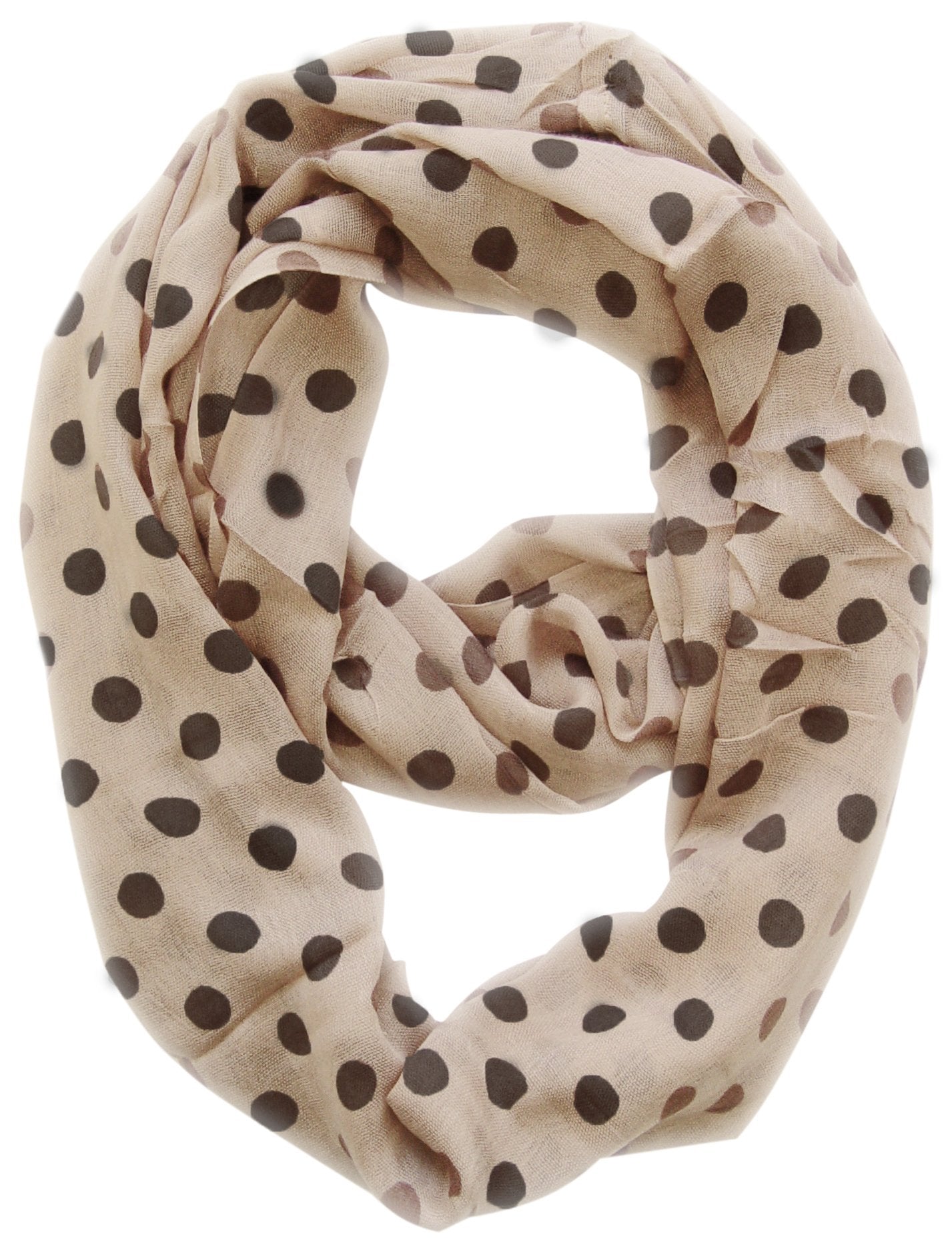 Wholesale Bulk Lot: Sheer Polka Dot Circle Print Cream Infinity Loop Scarf for Resellers