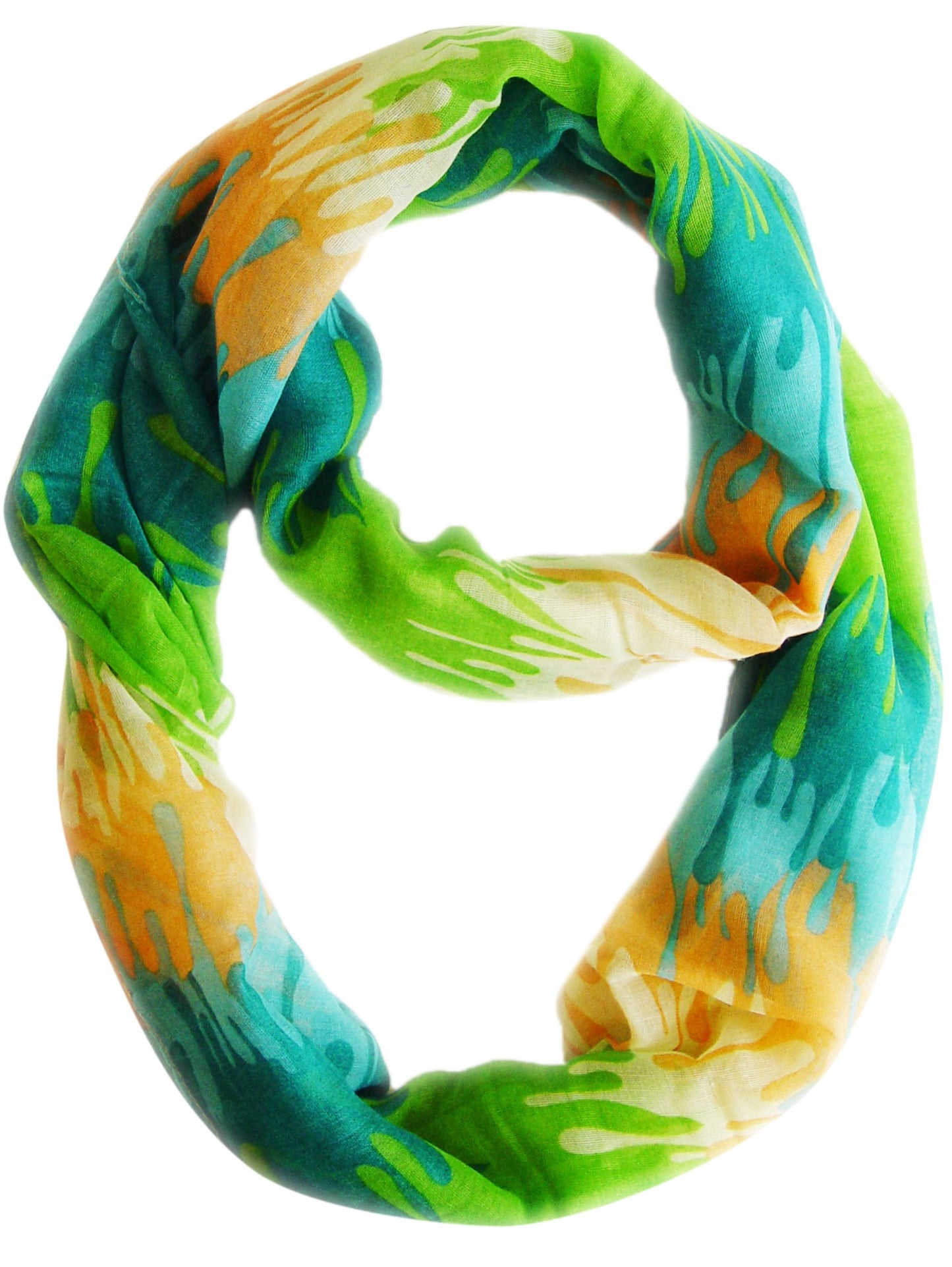 Wholesale Bulk Lot: Trendy Abstract Multicolored Paint Design Green Infinity Loop Scarf Reseller Pack