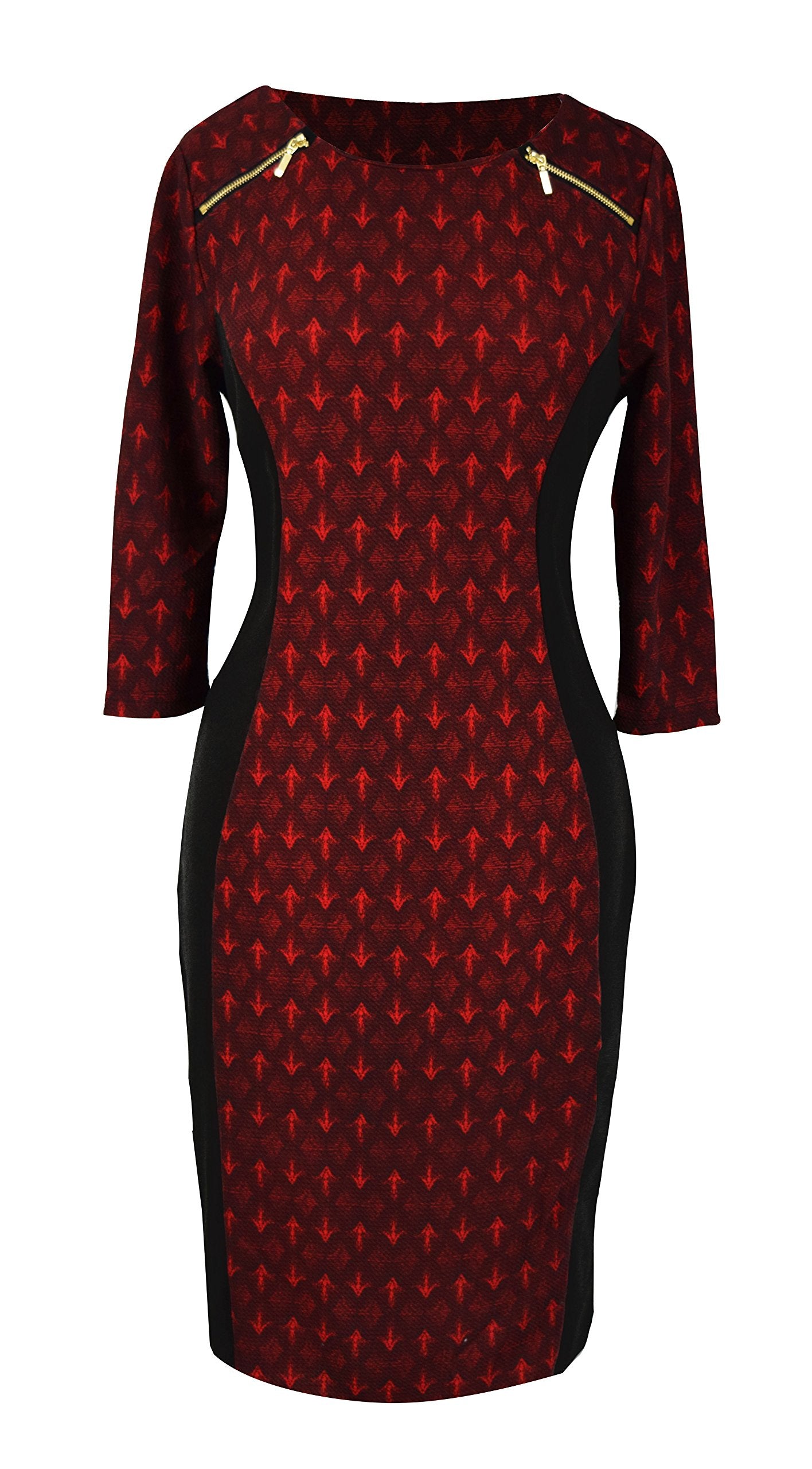 Wholesale Bulk Lot: Printed 3/4 Sleeve Slimming Sheath Business Dress Burgundy S