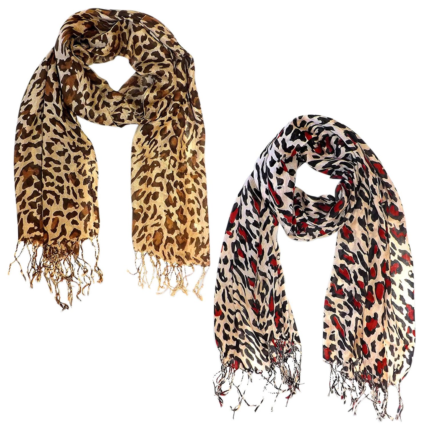Wholesale Bulk Lot: Soft Silky Leopard Print Pashmina Shawl Scarf Gold Red Reseller Pack