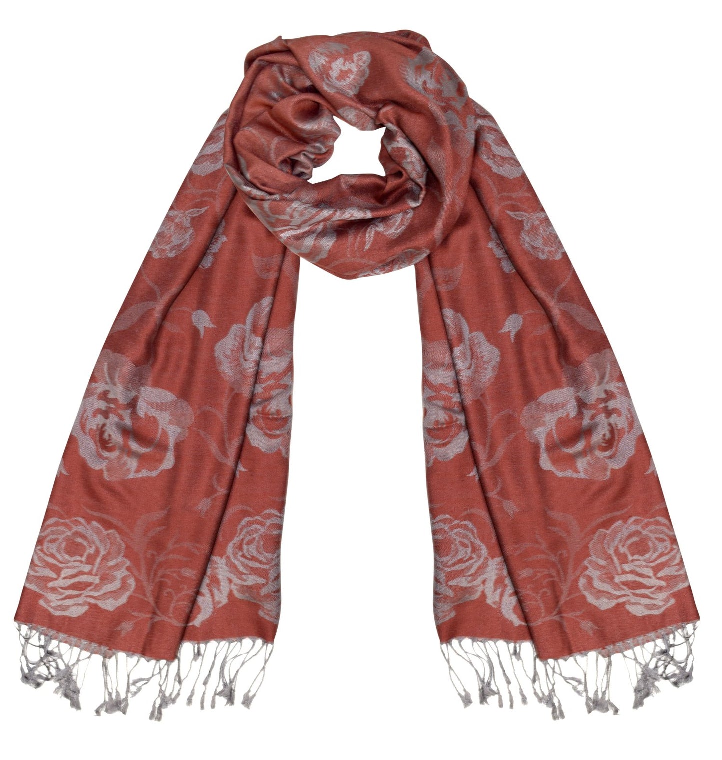Wholesale Bulk Lot Floral Pattern Pashmina Wrap Shawl Scarf Rose Orange Silver for Resellers