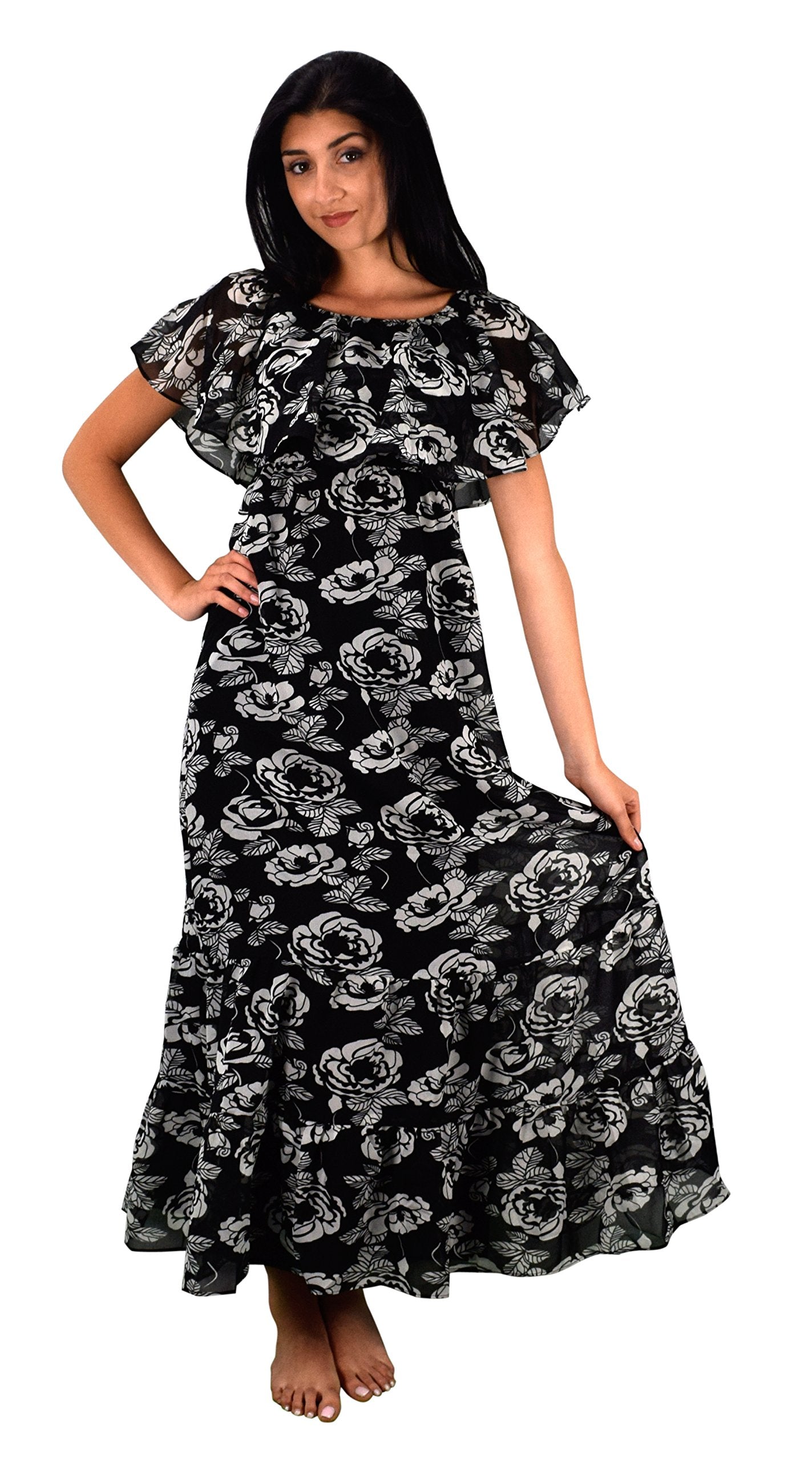 Wholesale Bulk Lot: Womens Summer Bohemian Vintage Floral Maxi Dress Black White S