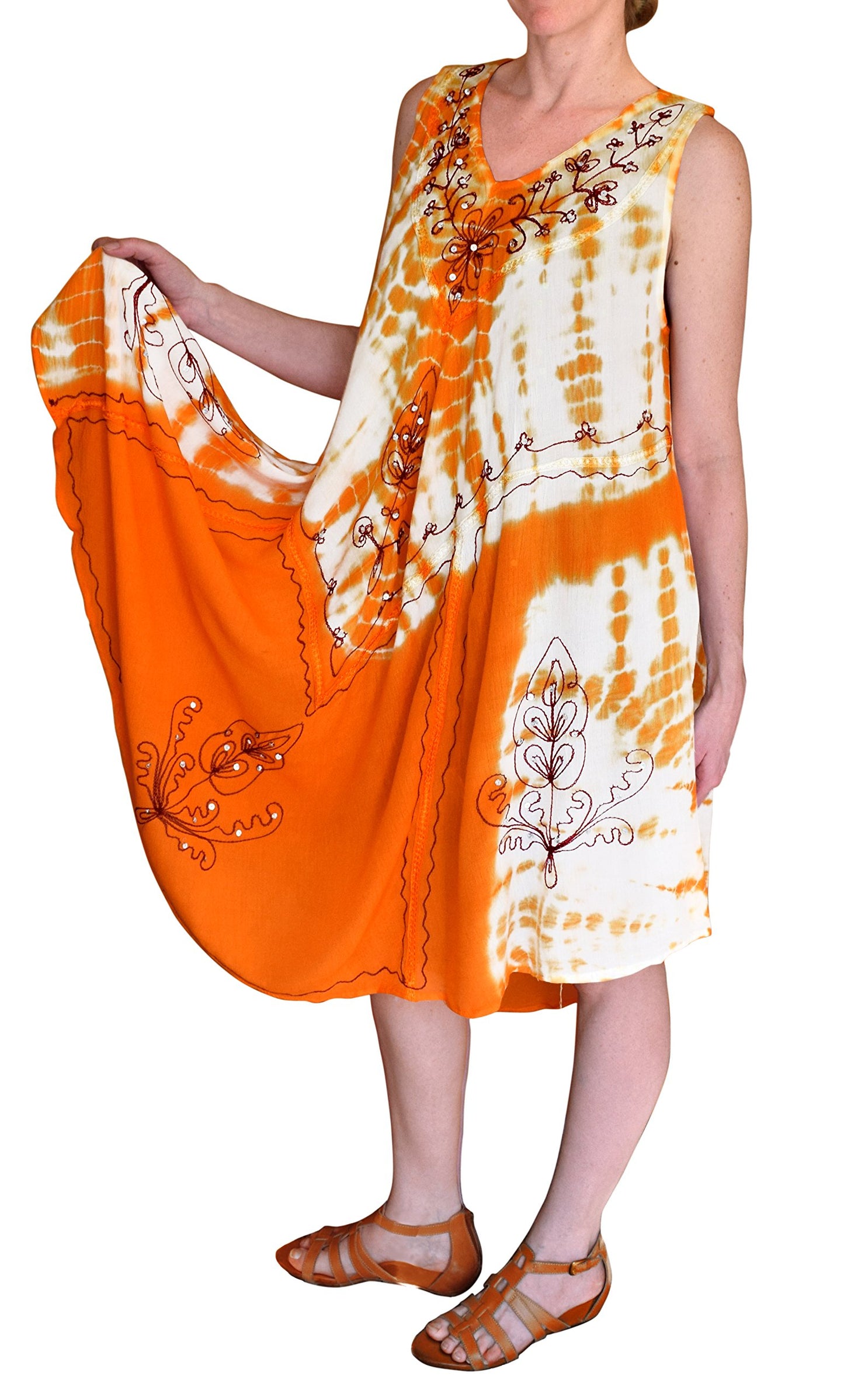 Wholesale Bulk Lot: Orange Tie Dye Embroidered Gem Cover Up Beach Dress One Size