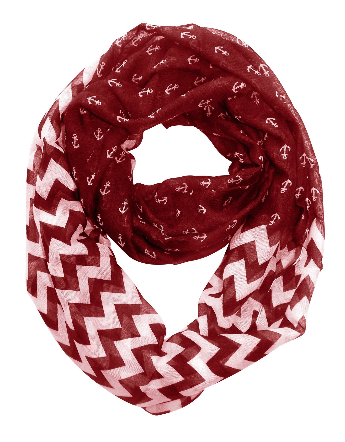 Wholesale Bulk Lot: Red Chevron Anchor Print Infinity Loop Scarf Reseller Pack