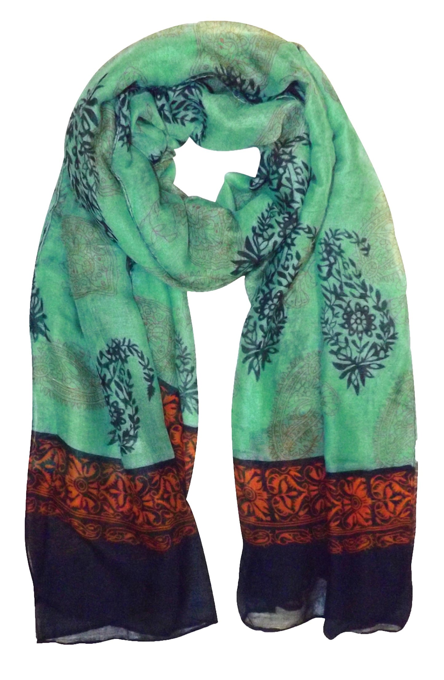 Wholesale Bulk Lot: Tribal Flower Graphic Print Paisley Lightweight Scarf Green Black Reseller Pack
