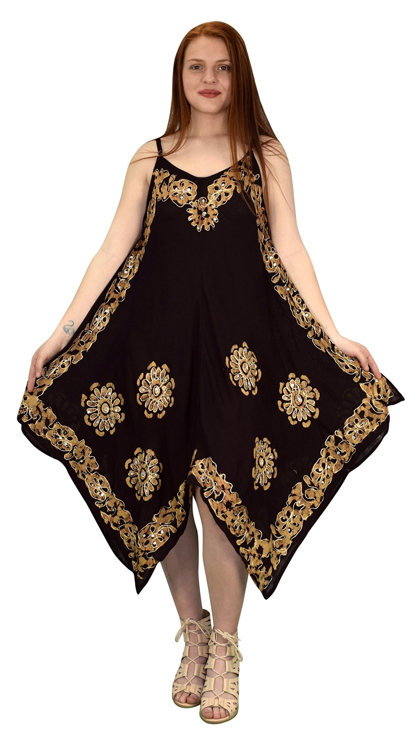 Wholesale Bulk Lot: Floral Tie Dye Handkerchief Hem Sleeveless Dress Medium Brown