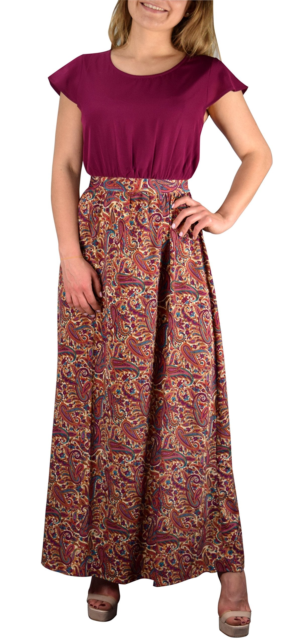 Wholesale Bulk Lot: Paisley Boho Maxi Evening Beach Cocktail Dress Burgundy L